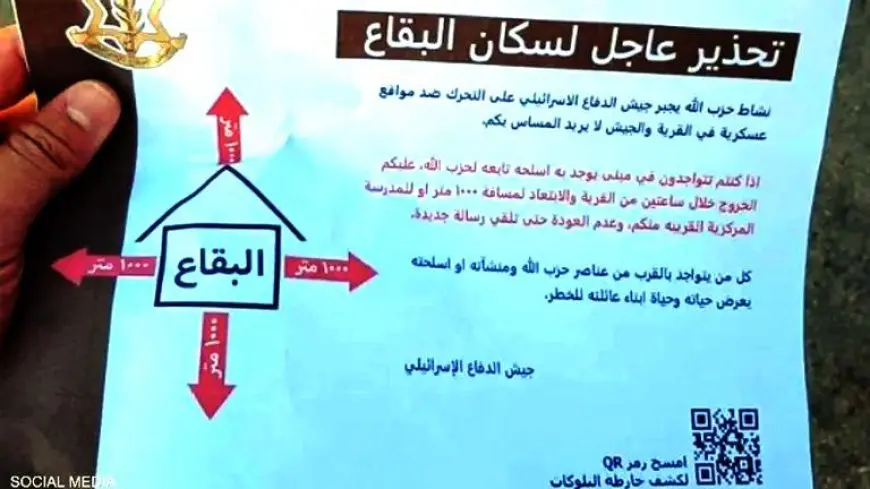 حزب الله يحذر من فتحها.. إسرائيل تلقي منشورات بها “أكواد” شرقي لبنان