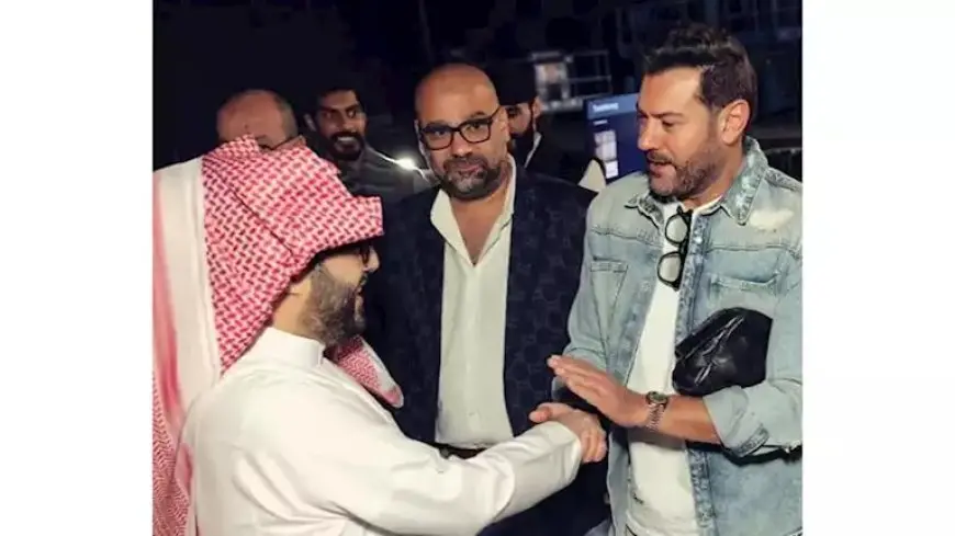 عمرو يوسف مع تركي آل الشيخ وأحمد حلمي من كواليس افتتاح استديوهات “الحصن” بالرياض