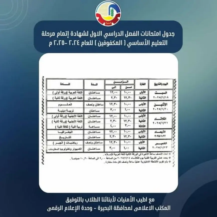 البحيرة.. تعديل موعد امتحانات نصف العام للشهادة الإعدادية بسبب الشبورة